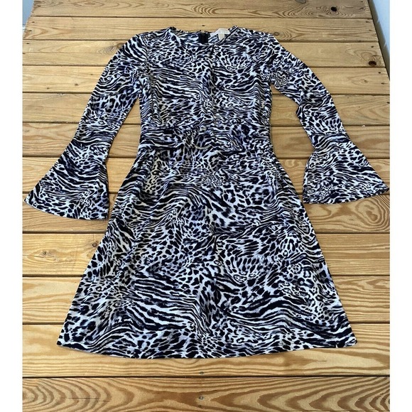 Michael Kors Dresses & Skirts - Michael Kors Allover Zebra Print Bell Sleeve Dress Size Small Women’s Black